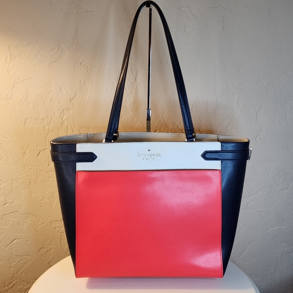kate spade Bags Kate Spade New York Red Navy Cream Staci Colorblock Laptop Tote Poshmark